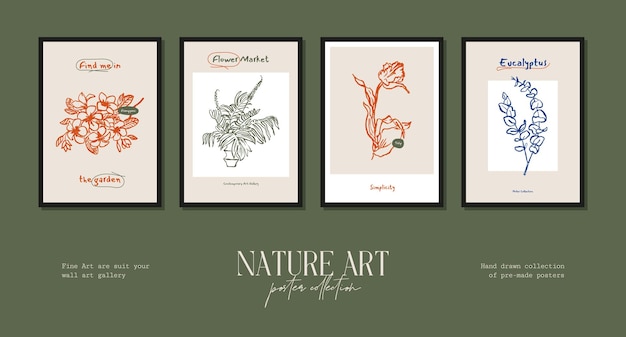 Bohemian poster collection with wildflowers and botanical illustrations for your wall art gallery