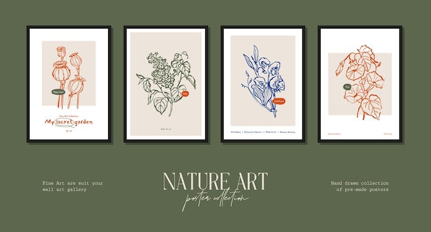 Bohemian poster collection with wildflowers and botanical illustrations for your wall art gallery