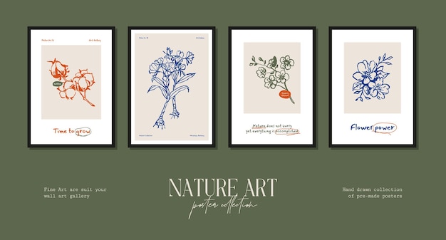 Bohemian poster collection with wildflowers and botanical illustrations for your wall art gallery