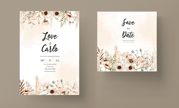 bohemian wedding card with beautiful poppy flower