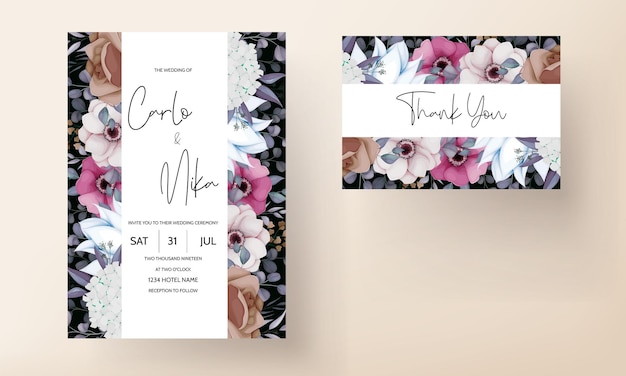 bohemian wedding invitation card with beautiful floral