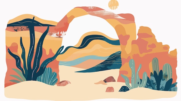 Vector boho arch abstract landscape illustration