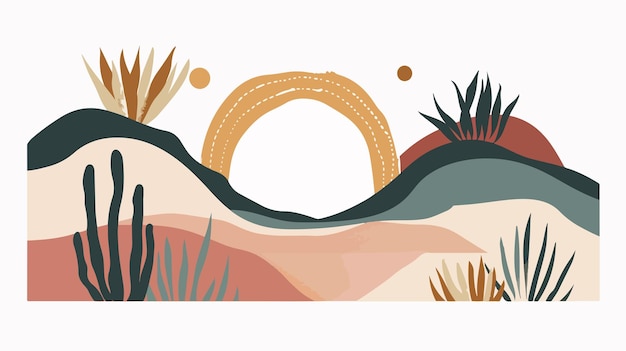 Boho Arch with Abstract Landscape Illustration Flat Design