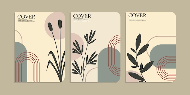 boho book cover setbotanical abstract style and floral design For notebooks planners brochures