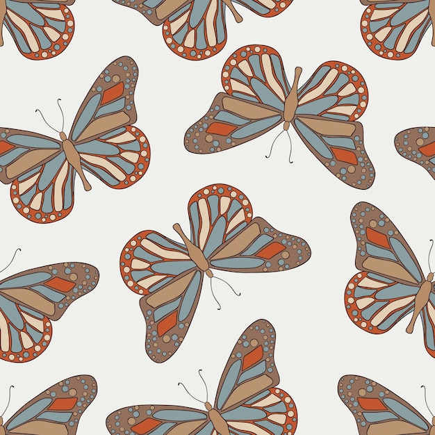 Boho butterfly hand drawn seamless pattern background