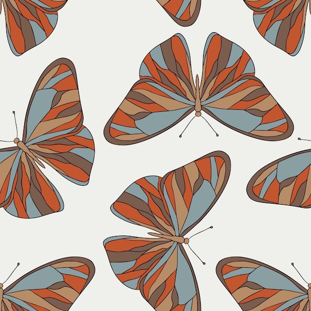 Boho butterfly hand drawn seamless pattern background