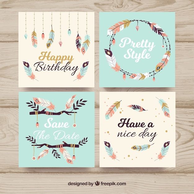 Boho cards collection with hippie elements