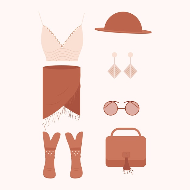 Boho clothing set Boho style fashion outfit Fashionable clothes