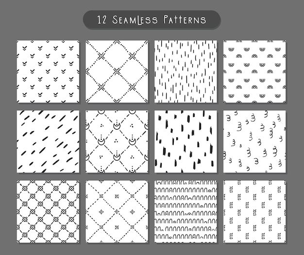 Boho doodle abstract shapes seamless pattern bundle