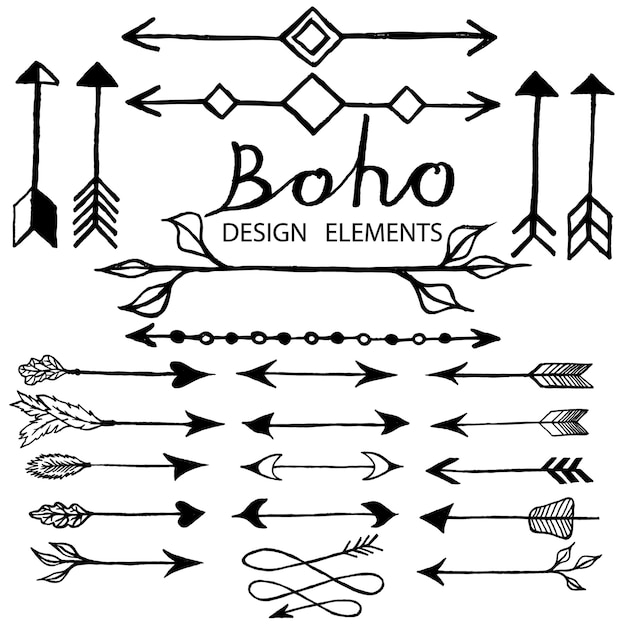 Boho doodle design elements