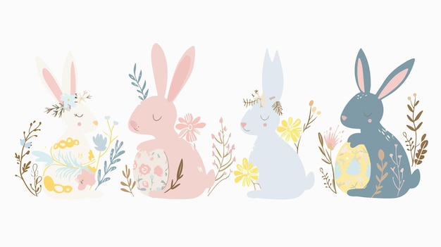 Boho Easter Concept Design Banner with Bunnies