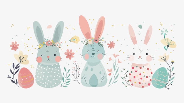 Boho Easter Concept Design Banner with Bunnies