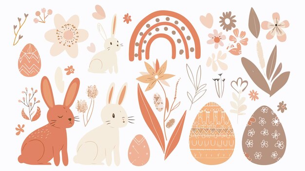 Boho Easter Concept Design Greeting Cards with Bunnies