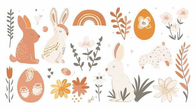 Boho Easter Concept Design Greeting Cards with Bunnies