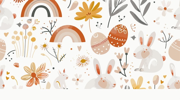 Boho Easter Seamless Patterns and Bunny Design Concept