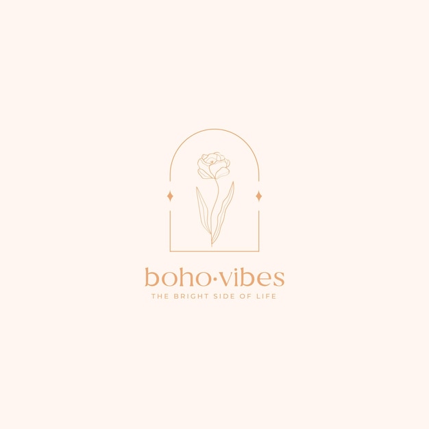 Boho flower logo with handdrawn rose