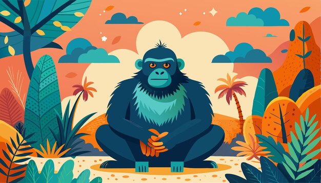 Vector boho gorilla tropical vector line art whimsical minimalist print good for sketchy groovy style