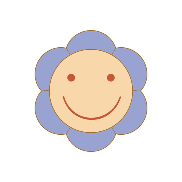 Boho groovy flower smile isolated on white background Retro flower for pastel hippie design Vector illustration