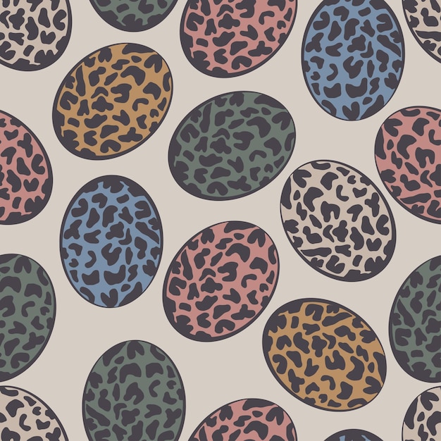 Vector boho hand drawn leopard easter eggs seamless pattern background