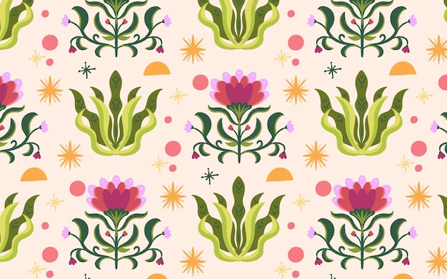 Boho hand painted pattern with floral elements