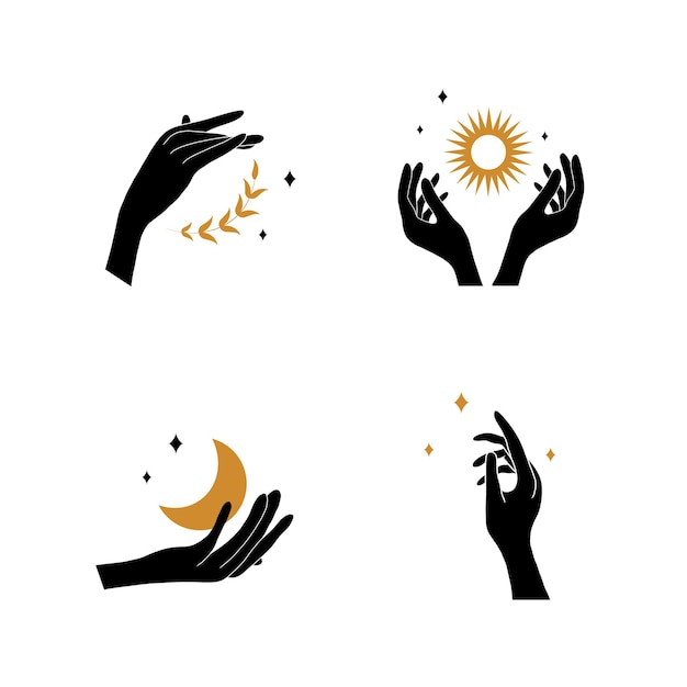 Boho hands with moon and sun.