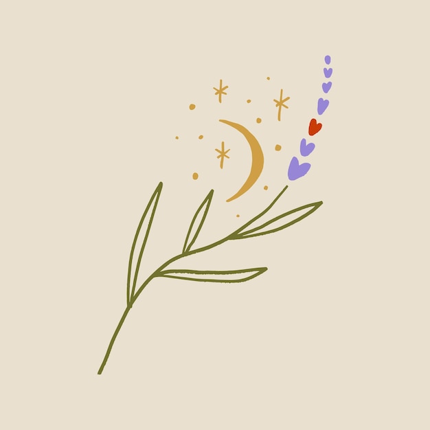 Boho minimalistic tiny lavender branch logo or label vector sketch illustration