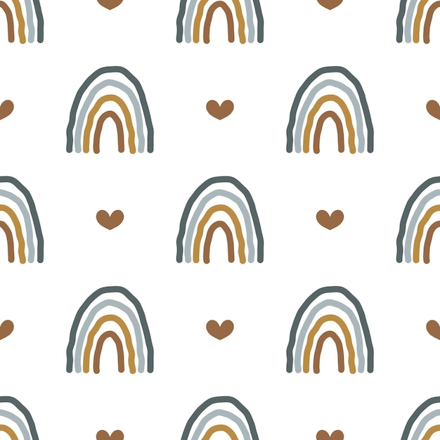 Vector boho rainbows seamless pattern for childrens room wall decor