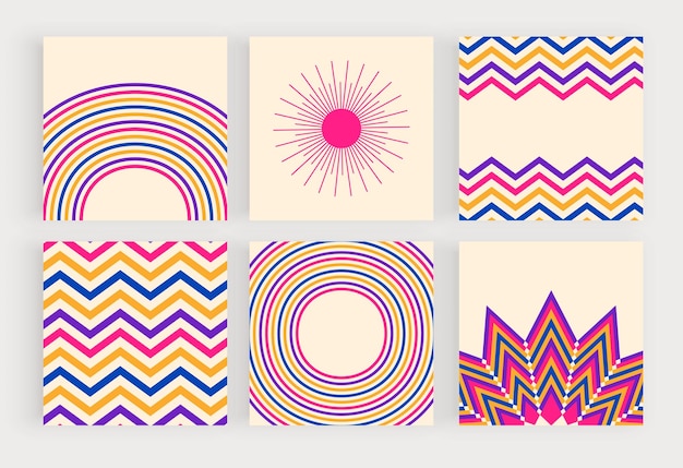 Boho retro social media backgrounds with sun and rainbow shapes