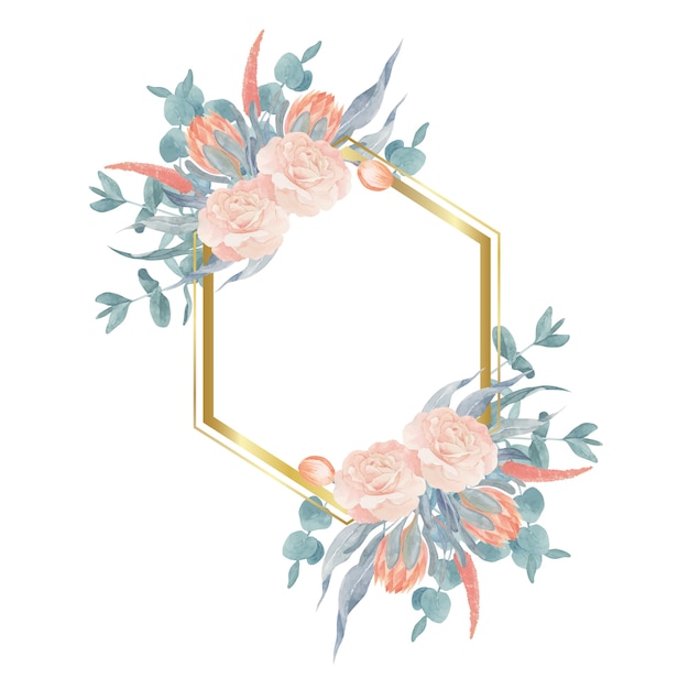 Boho roses and eucalyptus geometric frame