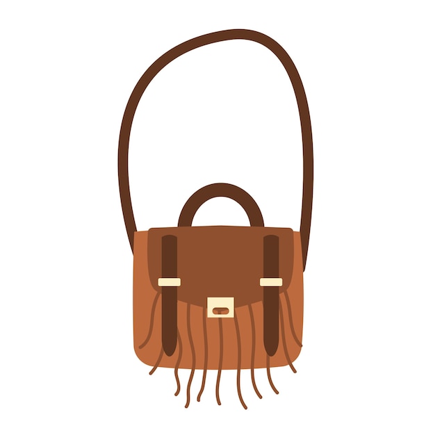 Boho style brown bag for women Flat cartoon vector illustration