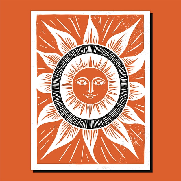 Vector boho sun minimalist poster vector artwork template geometric mid century modern print