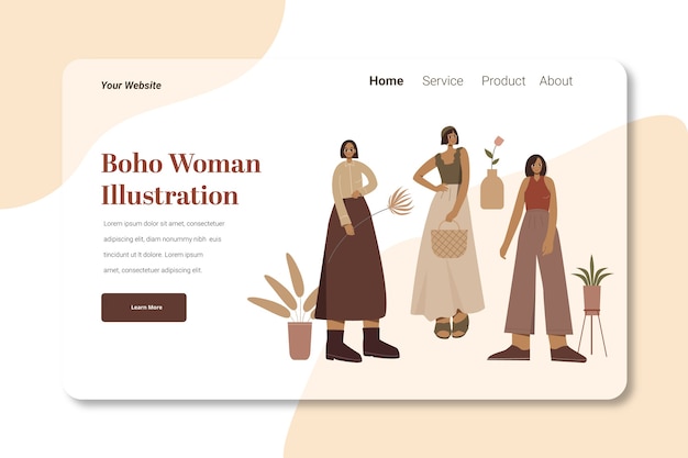 Boho Woman landing page illustration template