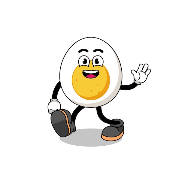 Boiled egg cartoon walking character design