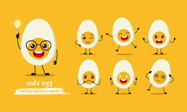 Vector boiled egg cartoon with many expressions different half egg activity vector flat design