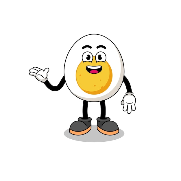 Boiled egg cartoon with welcome pose character design