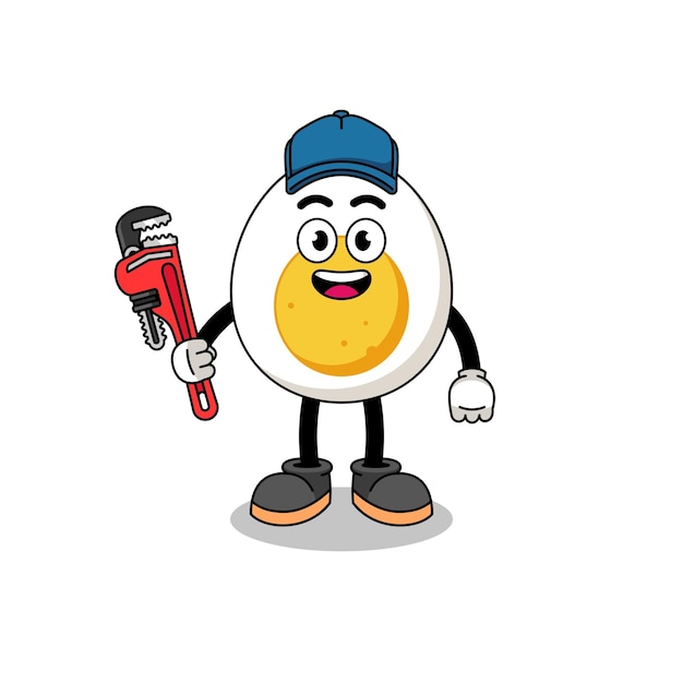 Boiled egg illustration cartoon as a plumber character design