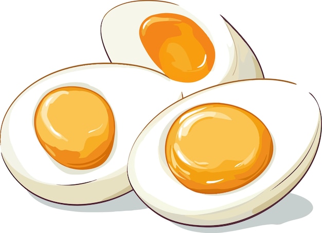 Vector boiled eggs with bright yolks showing