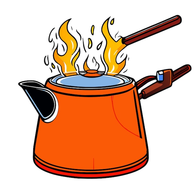 boiling water in aluminium kettle on gas flame realistic vector illustration doodle vector