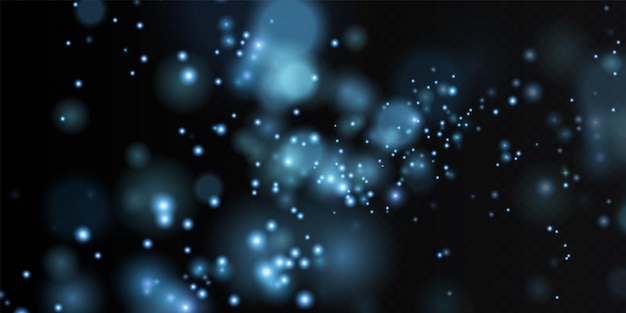 Bokeh sparkling dust with blue sparkling stars on a transparent background Glittering texture