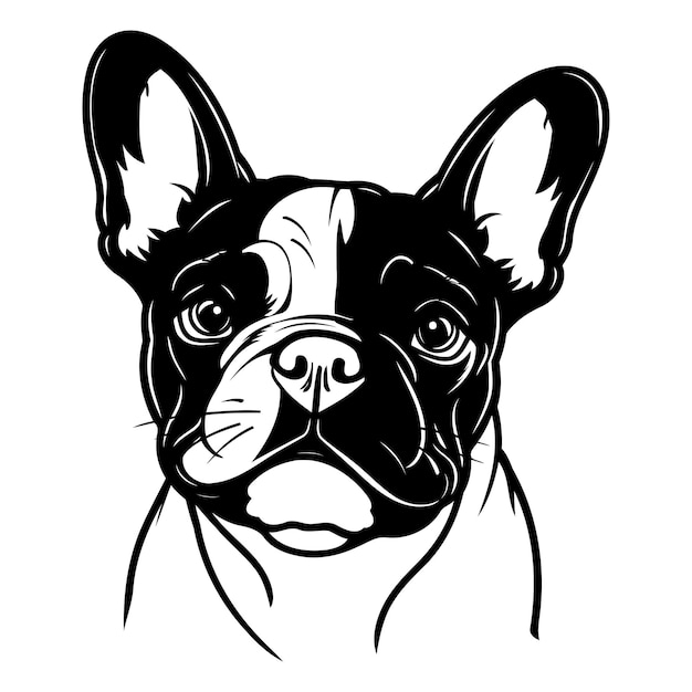 Vector a bold black and white illustration of a french bulldogs head perfect for tshirt designs petrelated products or social media graphics