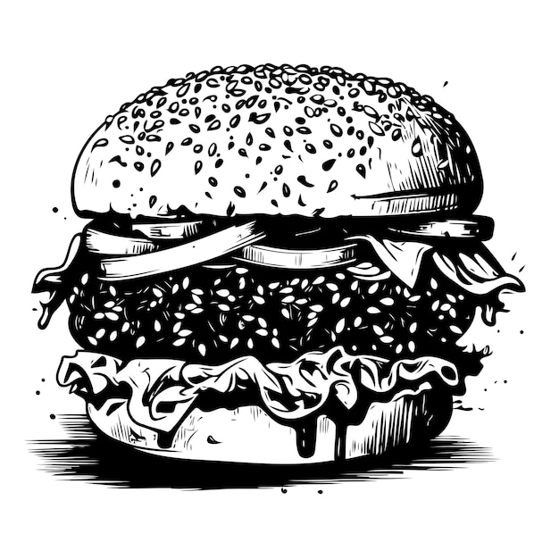 Vector a bold black and white illustration of a juicy burger perfect for use in food blogs restaurant menus or social media posts