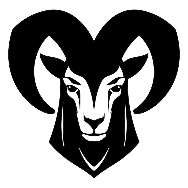 Vector bold black and white silhouette of a rams head perfect for logos branding or any design needing a strong masculine image