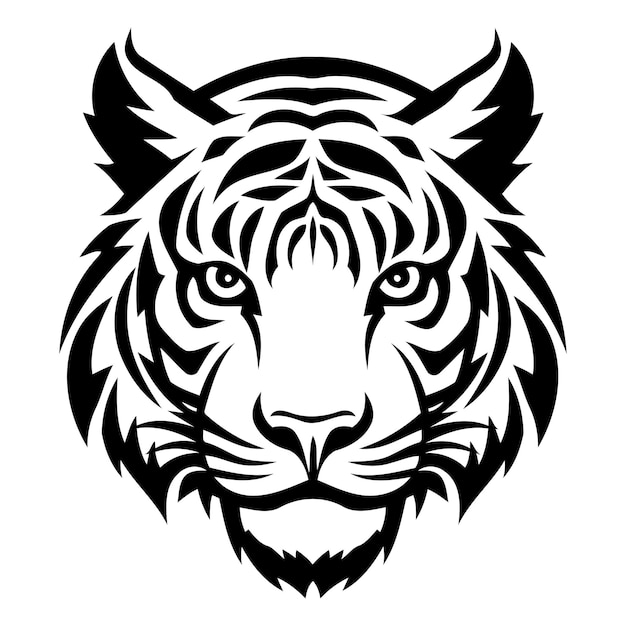 A bold black and white tiger head illustration