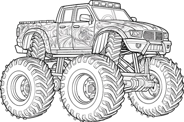 Bold and Detailed Monster Truck Coloring Page for Kids Fun Activities