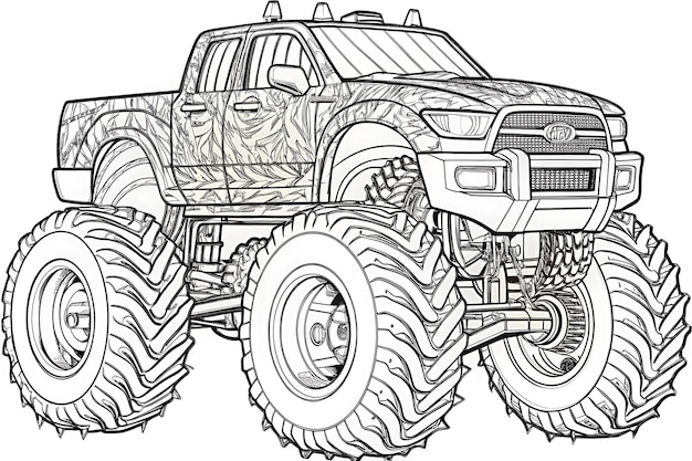 Bold and Detailed Monster Truck Coloring Page for Kids Fun Activities