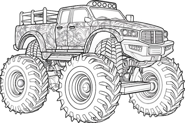 Bold and Detailed Monster Truck Coloring Page for Kids Fun Activities