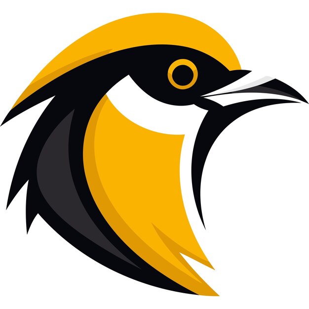 A bold and dynamic bird logo design in black and yellow