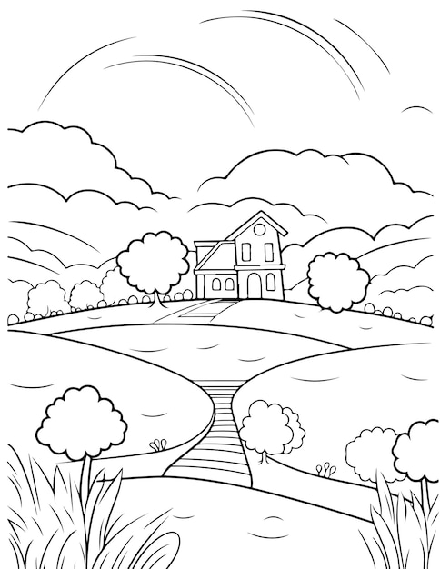 Bold and easy Landscape for kids and adults landscape coloring page minimalist art relaxing pages