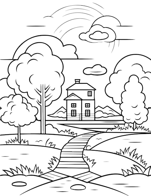 Bold and easy Landscape for kids and adults landscape coloring page minimalist art relaxing pages