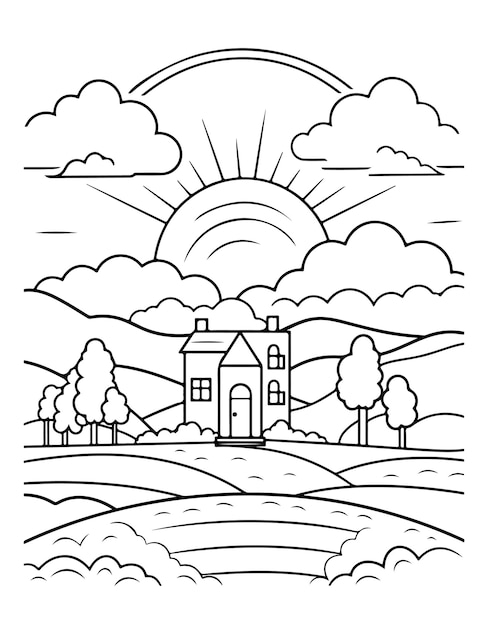 Bold and easy Landscape for kids and adults landscape coloring page minimalist art relaxing pages